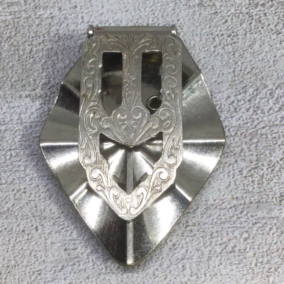 Vintage Art Deco Dress Clip Silver Tone Floral Purple Rhinestones 1930s Jewelry - Picture 4 of 9